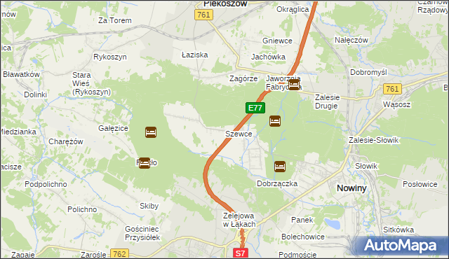 mapa Szewce gmina Sitkówka-Nowiny, Szewce gmina Sitkówka-Nowiny na mapie Targeo