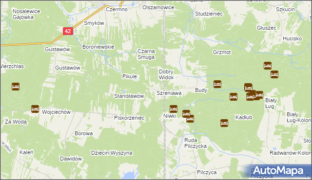 mapa Szreniawa gmina Fałków, Szreniawa gmina Fałków na mapie Targeo