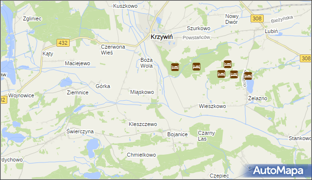 mapa Teklimyśl gmina Krzywiń, Teklimyśl gmina Krzywiń na mapie Targeo