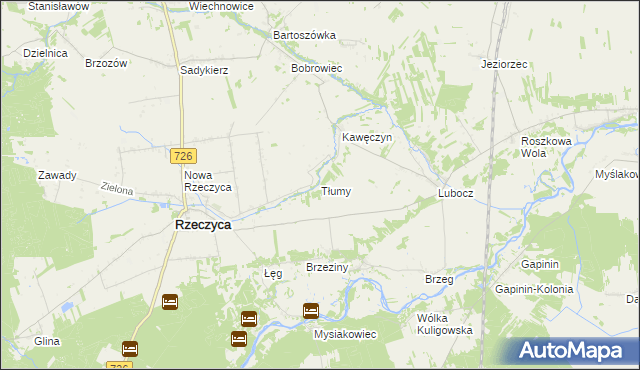 mapa Tłumy gmina Rzeczyca, Tłumy gmina Rzeczyca na mapie Targeo