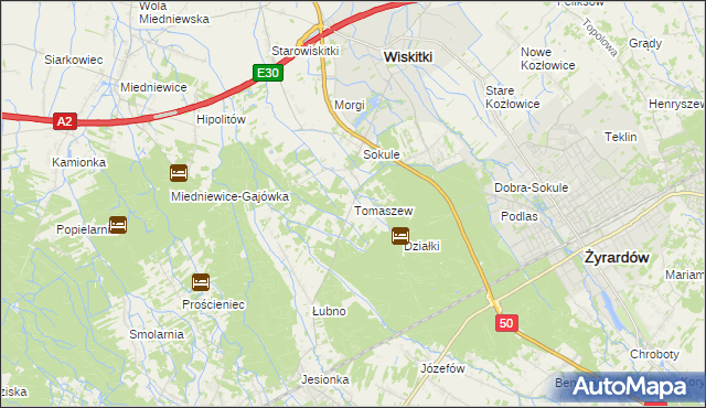 mapa Tomaszew gmina Wiskitki, Tomaszew gmina Wiskitki na mapie Targeo