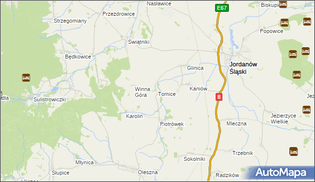 mapa Tomice gmina Jordanów Śląski, Tomice gmina Jordanów Śląski na mapie Targeo