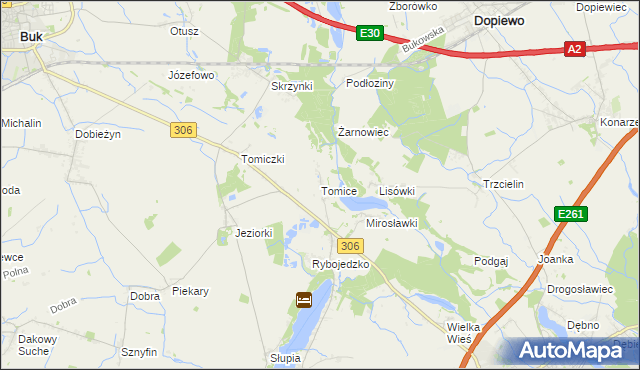 mapa Tomice gmina Stęszew, Tomice gmina Stęszew na mapie Targeo