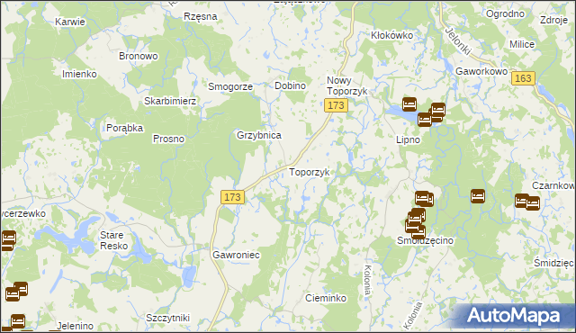 mapa Toporzyk gmina Połczyn-Zdrój, Toporzyk gmina Połczyn-Zdrój na mapie Targeo