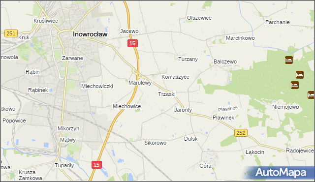 mapa Trzaski gmina Inowrocław, Trzaski gmina Inowrocław na mapie Targeo
