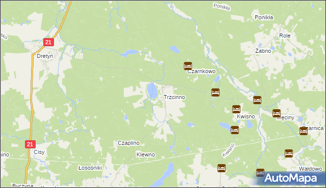 mapa Trzcinno gmina Miastko, Trzcinno gmina Miastko na mapie Targeo