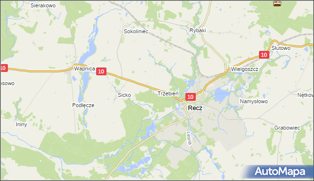 mapa Trzebień gmina Recz, Trzebień gmina Recz na mapie Targeo