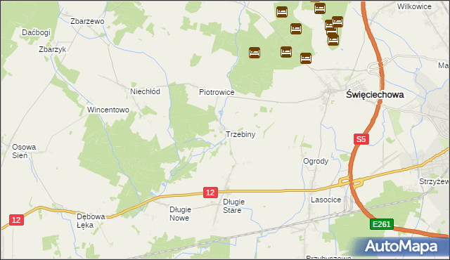 mapa Trzebiny gmina Święciechowa, Trzebiny gmina Święciechowa na mapie Targeo