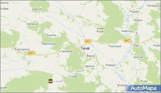 mapa Turośl powiat kolneński, Turośl powiat kolneński na mapie Targeo