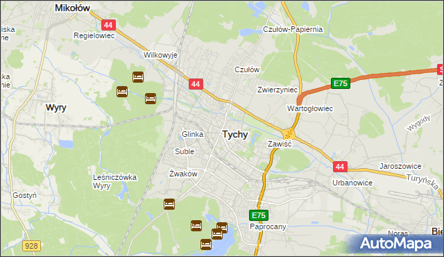 mapa Tychów, Tychy na mapie Targeo