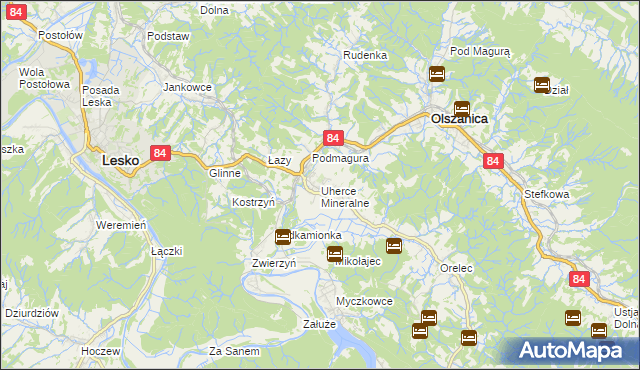 mapa Uherce Mineralne, Uherce Mineralne na mapie Targeo