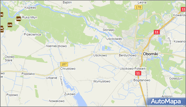 mapa Uścikowo gmina Oborniki, Uścikowo gmina Oborniki na mapie Targeo