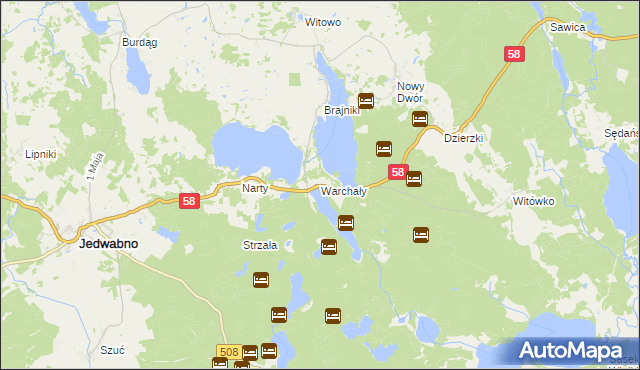 mapa Warchały, Warchały na mapie Targeo