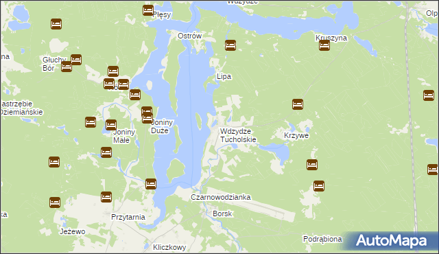 mapa Wdzydze Tucholskie, Wdzydze Tucholskie na mapie Targeo