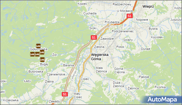 mapa Węgierska Górka, Węgierska Górka na mapie Targeo