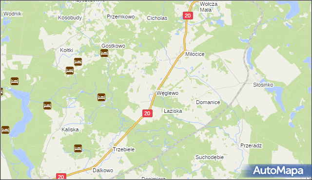 mapa Węglewo gmina Miastko, Węglewo gmina Miastko na mapie Targeo