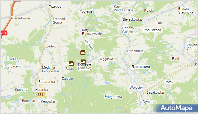 mapa Węgliska gmina Rakszawa, Węgliska gmina Rakszawa na mapie Targeo