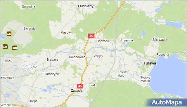 mapa Węgry gmina Turawa, Węgry gmina Turawa na mapie Targeo