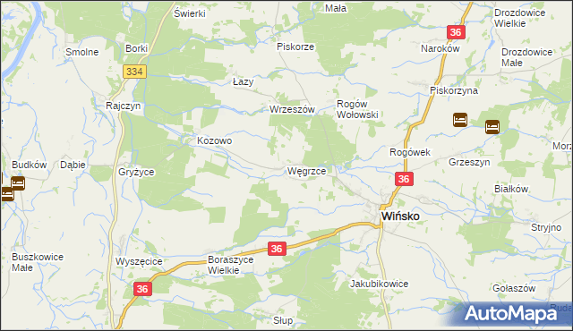 mapa Węgrzce gmina Wińsko, Węgrzce gmina Wińsko na mapie Targeo