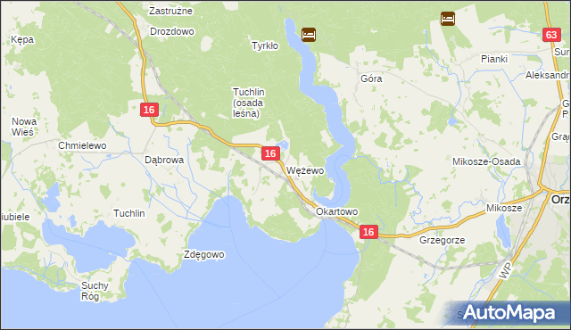 mapa Wężewo gmina Orzysz, Wężewo gmina Orzysz na mapie Targeo