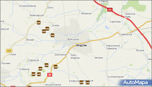 mapa Wiązów, Wiązów na mapie Targeo