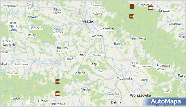 mapa Widacz gmina Frysztak, Widacz gmina Frysztak na mapie Targeo