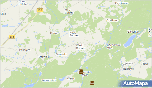mapa Wielki Buczek gmina Lipka, Wielki Buczek gmina Lipka na mapie Targeo