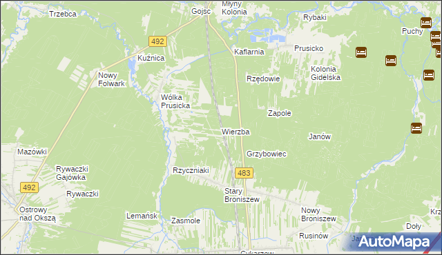 mapa Wierzba gmina Nowa Brzeźnica, Wierzba gmina Nowa Brzeźnica na mapie Targeo