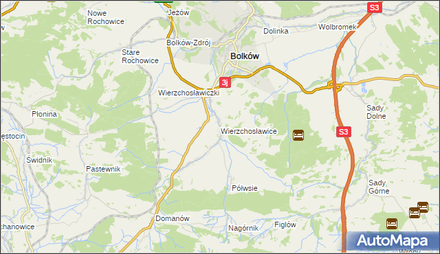 mapa Wierzchosławice gmina Bolków, Wierzchosławice gmina Bolków na mapie Targeo