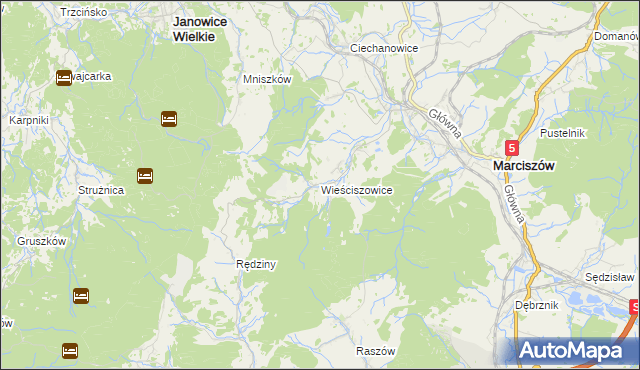 mapa Wieściszowice, Wieściszowice na mapie Targeo