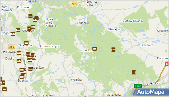 mapa Wilcza gmina Kłodzko, Wilcza gmina Kłodzko na mapie Targeo