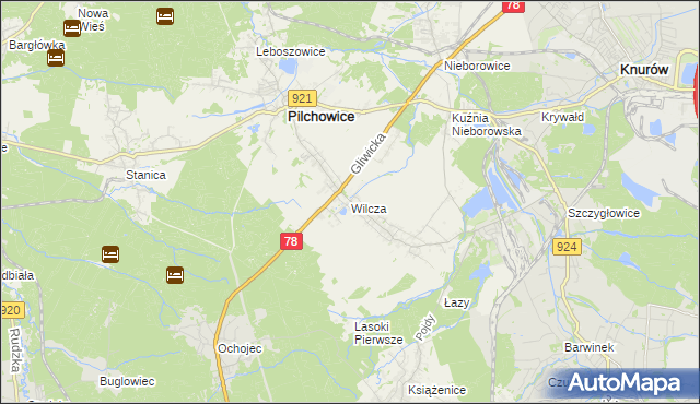 mapa Wilcza gmina Pilchowice, Wilcza gmina Pilchowice na mapie Targeo
