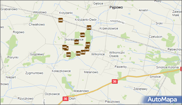 mapa Wilkonice gmina Pępowo, Wilkonice gmina Pępowo na mapie Targeo