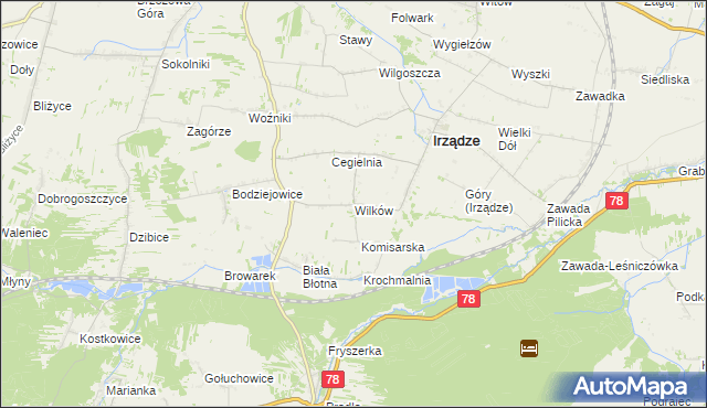 mapa Wilków gmina Irządze, Wilków gmina Irządze na mapie Targeo