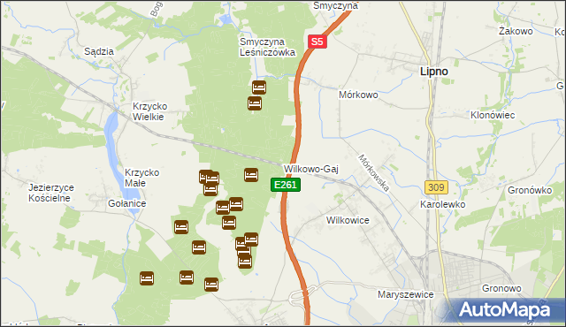 mapa Wilkowo-Gaj, Wilkowo-Gaj na mapie Targeo