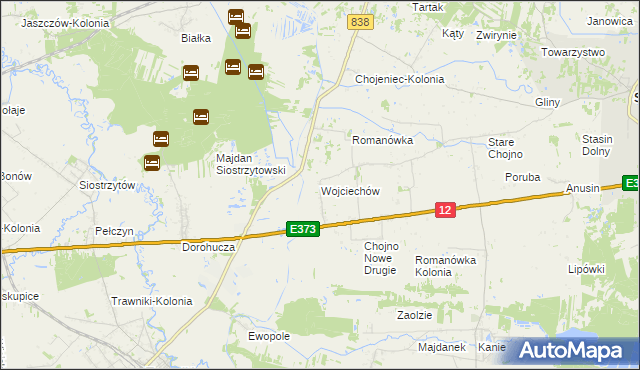 mapa Wojciechów gmina Siedliszcze, Wojciechów gmina Siedliszcze na mapie Targeo