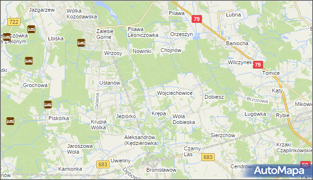 mapa Wojciechowice gmina Góra Kalwaria, Wojciechowice gmina Góra Kalwaria na mapie Targeo
