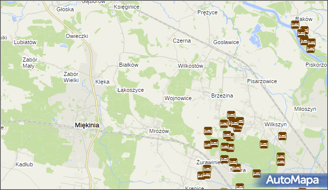 mapa Wojnowice gmina Miękinia, Wojnowice gmina Miękinia na mapie Targeo