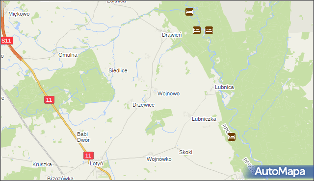 mapa Wojnowo gmina Szczecinek, Wojnowo gmina Szczecinek na mapie Targeo