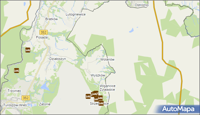 mapa Wolanów gmina Bogatynia, Wolanów gmina Bogatynia na mapie Targeo