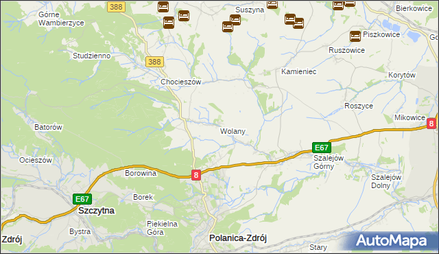 mapa Wolany gmina Szczytna, Wolany gmina Szczytna na mapie Targeo