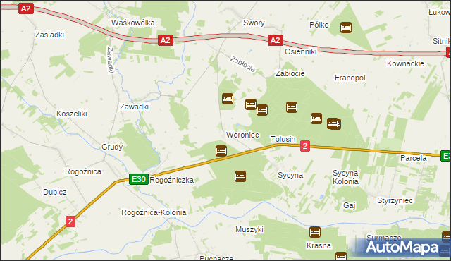 mapa Woroniec gmina Biała Podlaska, Woroniec gmina Biała Podlaska na mapie Targeo