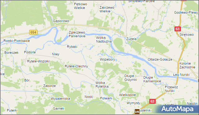 mapa Wszebory gmina Ceranów, Wszebory gmina Ceranów na mapie Targeo