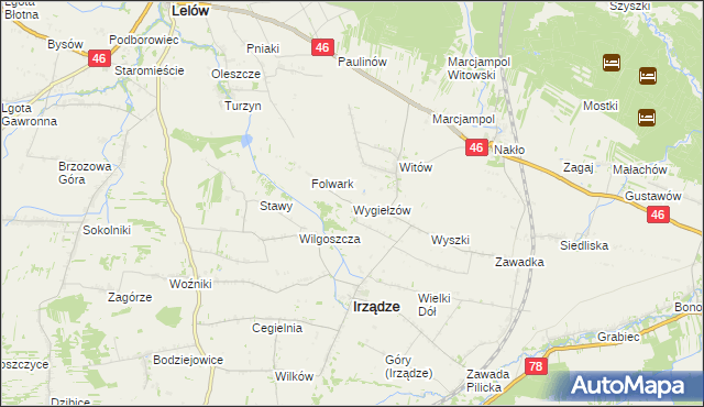 mapa Wygiełzów gmina Irządze, Wygiełzów gmina Irządze na mapie Targeo