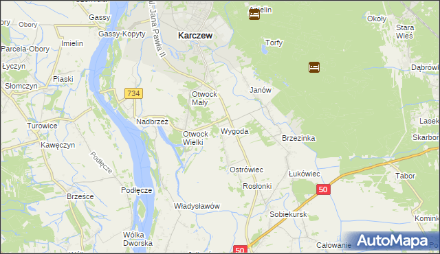 mapa Wygoda gmina Karczew, Wygoda gmina Karczew na mapie Targeo