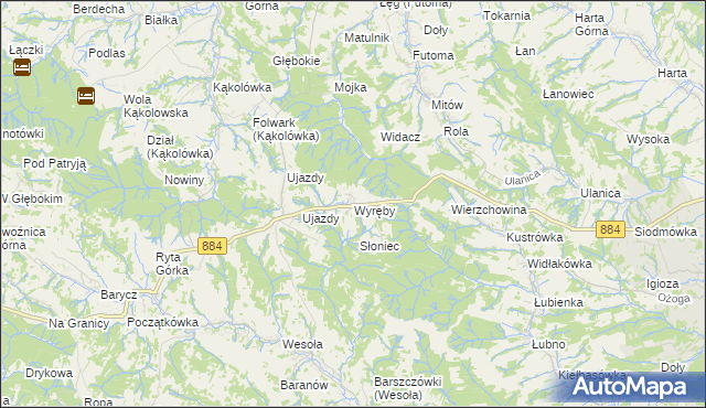 mapa Wyręby gmina Dynów, Wyręby gmina Dynów na mapie Targeo
