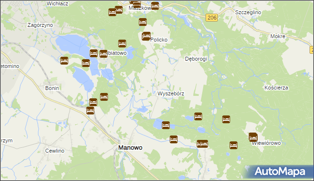 mapa Wyszebórz, Wyszebórz na mapie Targeo