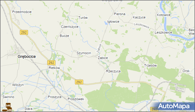 mapa Żabice gmina Grębocice, Żabice gmina Grębocice na mapie Targeo