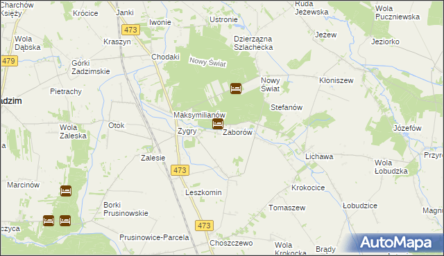 mapa Zaborów gmina Zadzim, Zaborów gmina Zadzim na mapie Targeo