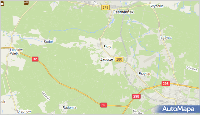 mapa Zagórze gmina Czerwieńsk, Zagórze gmina Czerwieńsk na mapie Targeo
